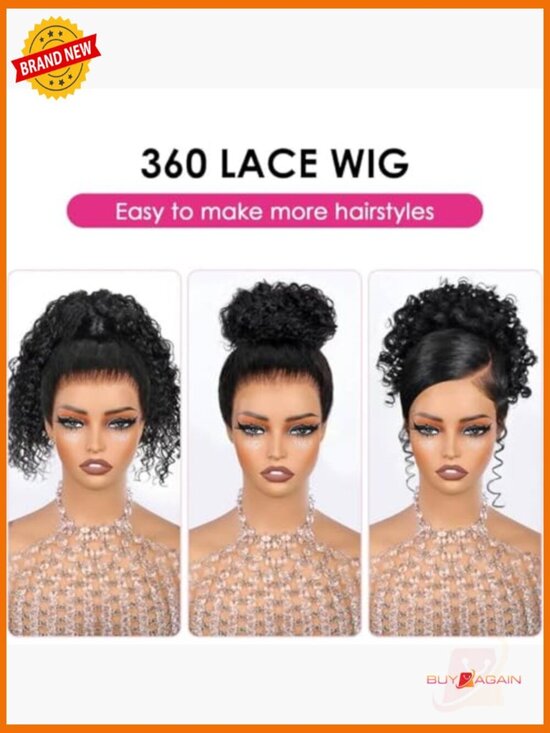 360 Lace Front Wig Human Hair Glueless Water Wave Drawstring 220 Density main image 6